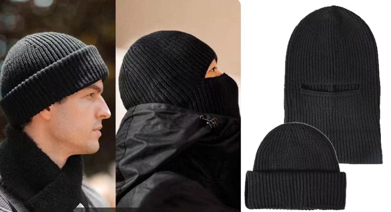 BEANIE/MASK RIBBED BLACK Caps